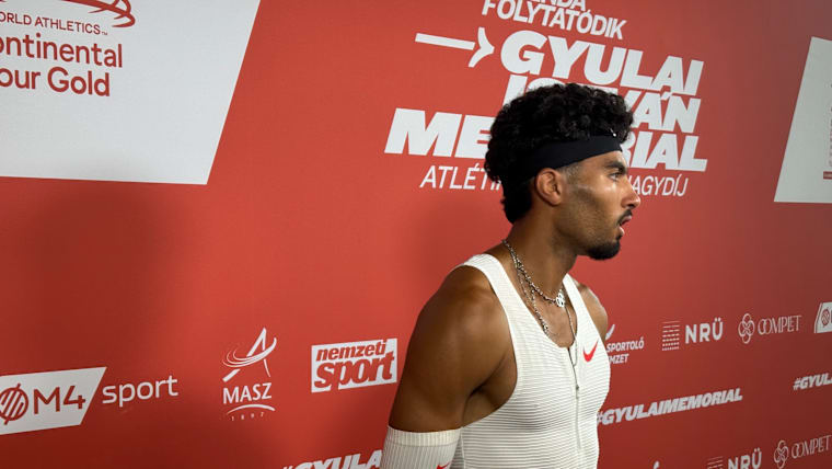 Yassine Hssine after his new 200m Moroccan record in Budapest