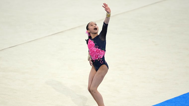 Yume Minamino competes in the floor exercise during day two of the Artistic Gymnastics NHK Trophy 2025 in Tokyo, Japan
