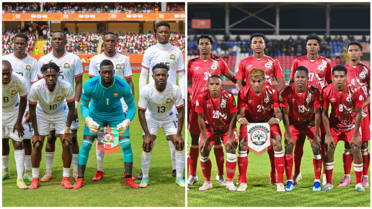 Kenya (left) and Madagascar face off in the 2024 CHAN quarter-finals.