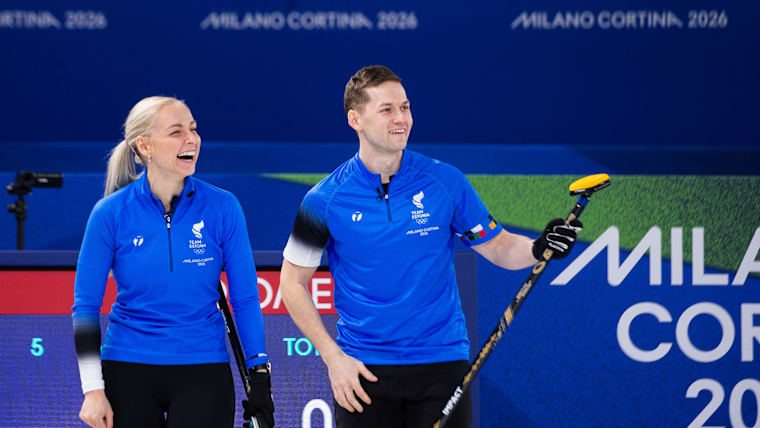 Marie Kaldvee and Harri Lil of Estonia at the Olympic Winter Games 2026. 
