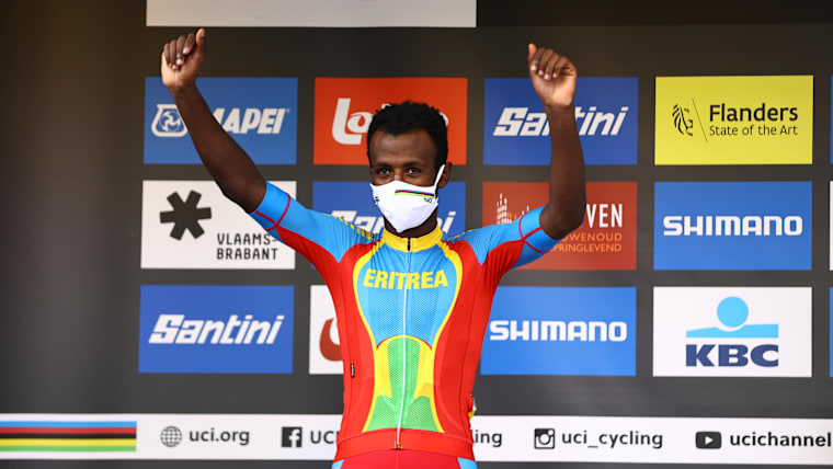 Biniam Girmay during the UCI 2021 Road World Championships