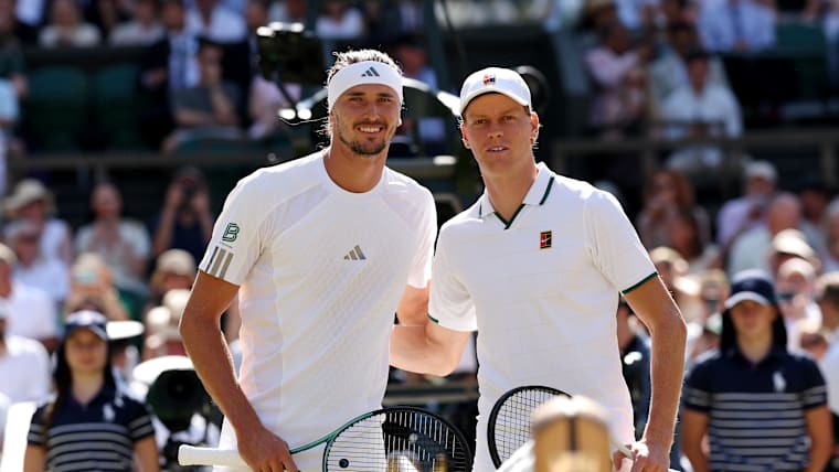 Alexander Zverev (L) and Jannik Sinner ahead of the Wimbledon final, 2026