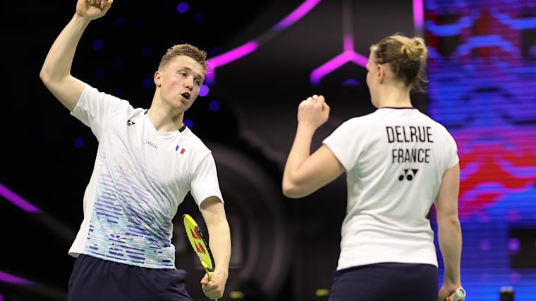 Delphine Delrue and Gicquel Thom of France at the Sudirman Cup on May 15, 2023 in Suzhou, China. (Photo by Lintao Zhang/Getty Images)