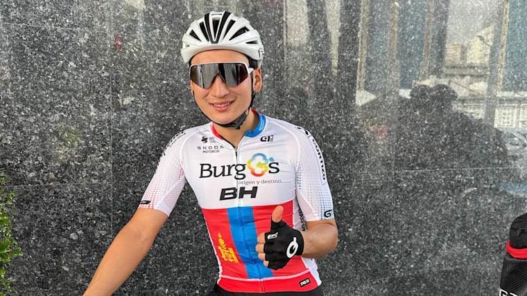 Jambaljamts Sainbayar got his debut for Burgos - BH at the 2024 Tour of Sharjah.