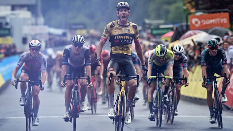 Christophe Laporte of France (Team Jumbo-Visma), winner of the first stage of the Critérium du Dauphiné 2023 (Chambon-sur-Lac / Chambon-sur-Lac (158 km), on 4 June 2023. Photo credits: A.S.O/Billy Ceusters.