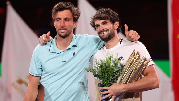 Monaco's Valentin Vacherot (right) and France's Arthur Rinderknech.