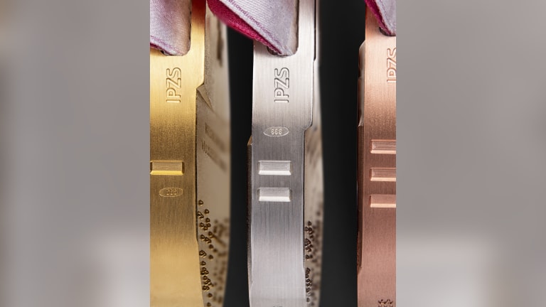 Side view of the gold, silver and bronze medals for Milano Cortina 2026