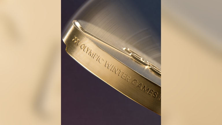 A side view of the Milano Cortina 2026 medal