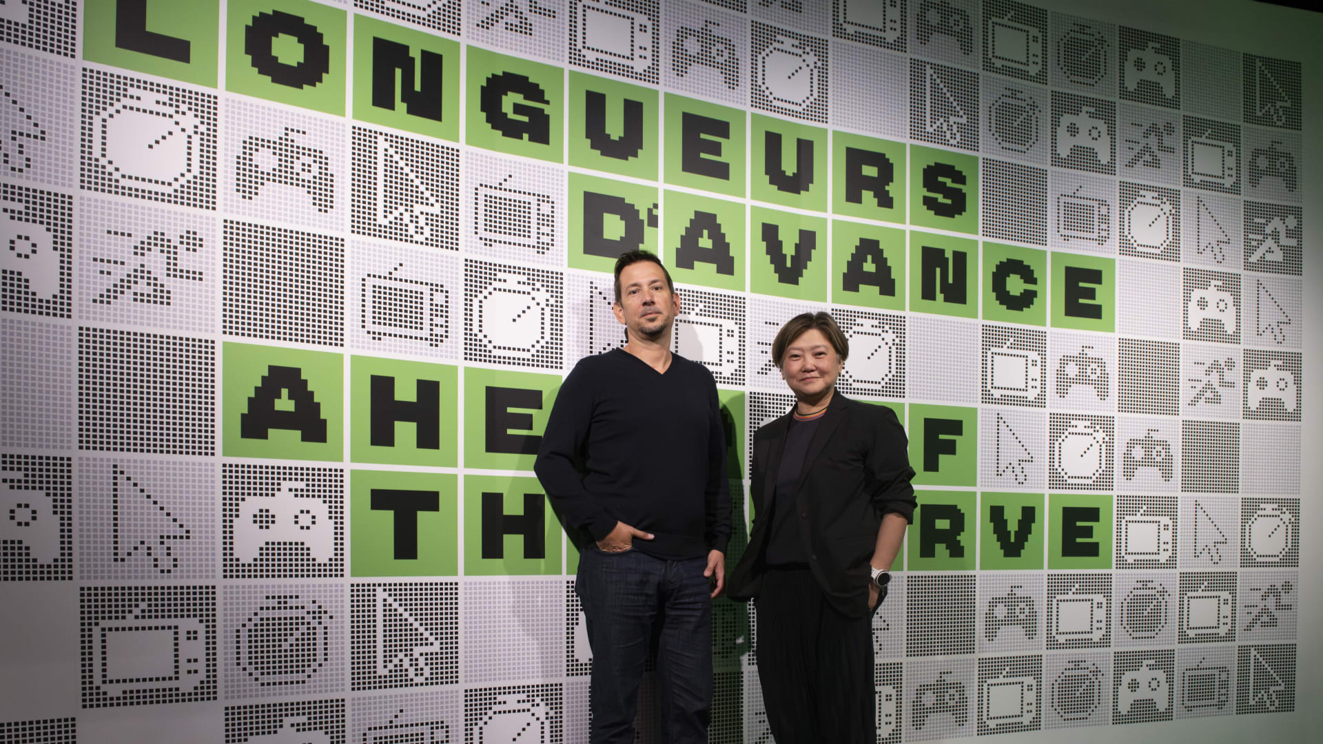 Curator Alain Quenzer (left) and Olympic Museum Director Angelita Teo (right) at the inauguration of new temporary exhibition *Ahead of the Curve on 18 September 2025.*
