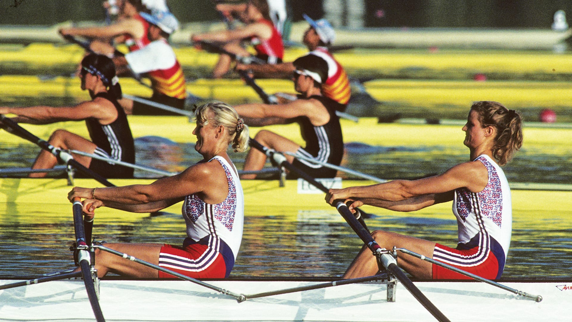 Barcelona, SPAIN.   GBR W2X. Bow, Annabel EYRES , Alison GILL.  1992 Olympic Rowing Regatta Lake Banyoles, Catalonia [Mandatory Credit Peter Spurrier/ Intersport Images]