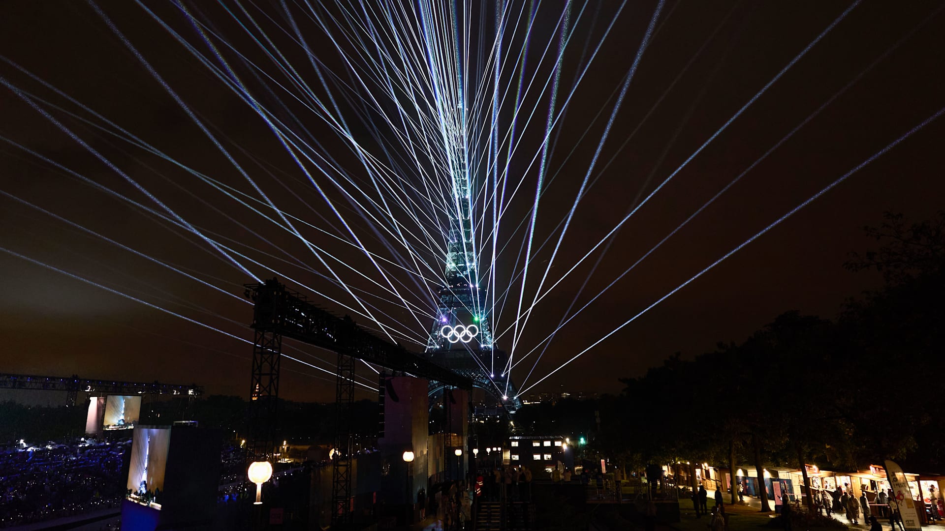 Paris 2024 OG, Opening Ceremony - Light show at Tour Eiffel.