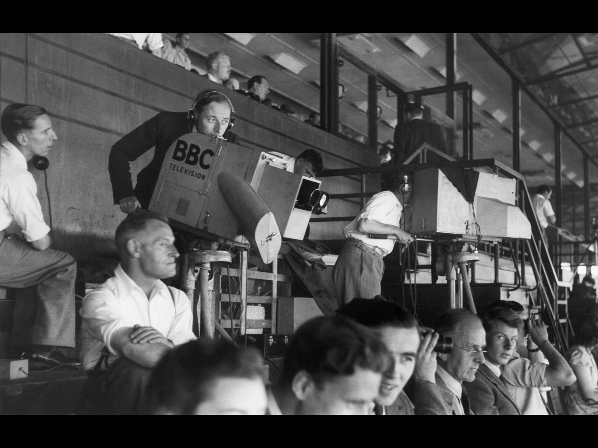 London 1948 OG - Television cameras in the Olympic stadium.