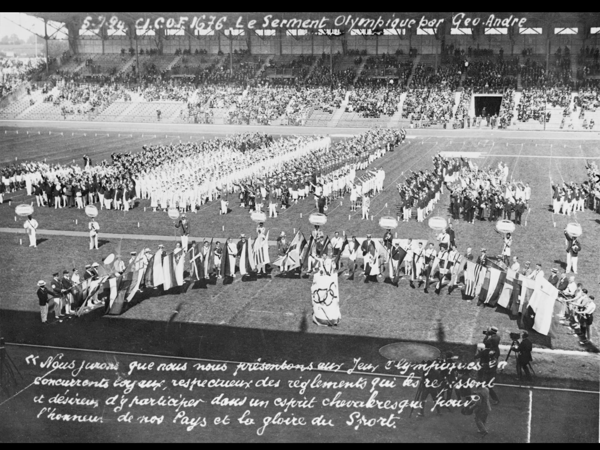 **Paris 1924 – Opening Ceremony.** Georges ANDRE (FRA) takes the Athletes’ Oath on behalf of all the athletes.