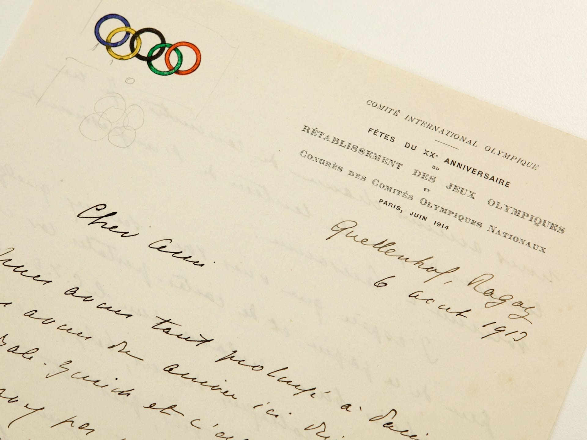 Letter from Pierre de Coubertin with rings