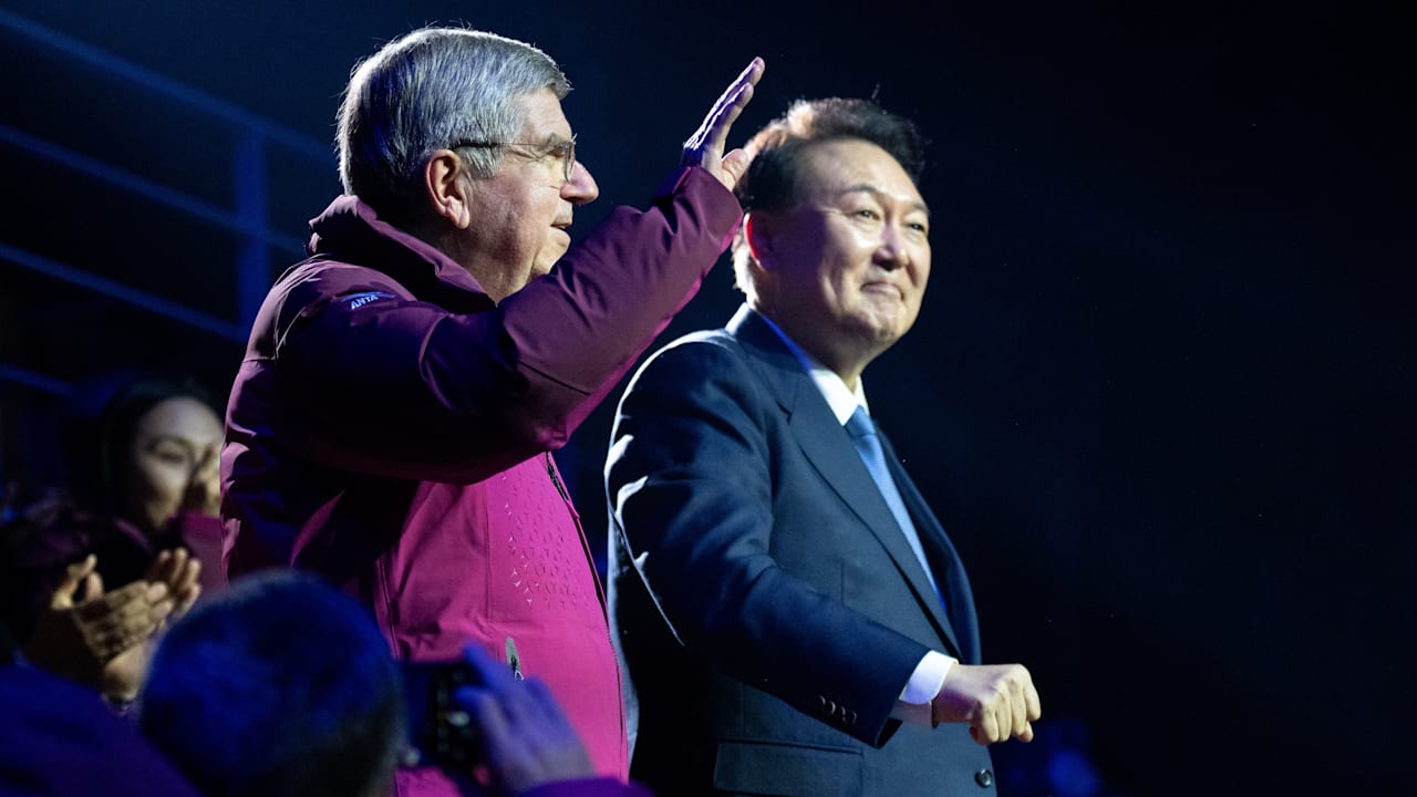 Thomas Bach, President of the International Olympic Committee and Yoon Suk Yeol, President of the Republic of Korea are introduced during the Opening Ceremony at the Gangneung Oval. The Winter Youth Olympic Games Gangwon 2024, South Korea, Friday 19 January 2024. Photo: OIS/Thomas Lovelock. Handout image supplied by OIS/IOC