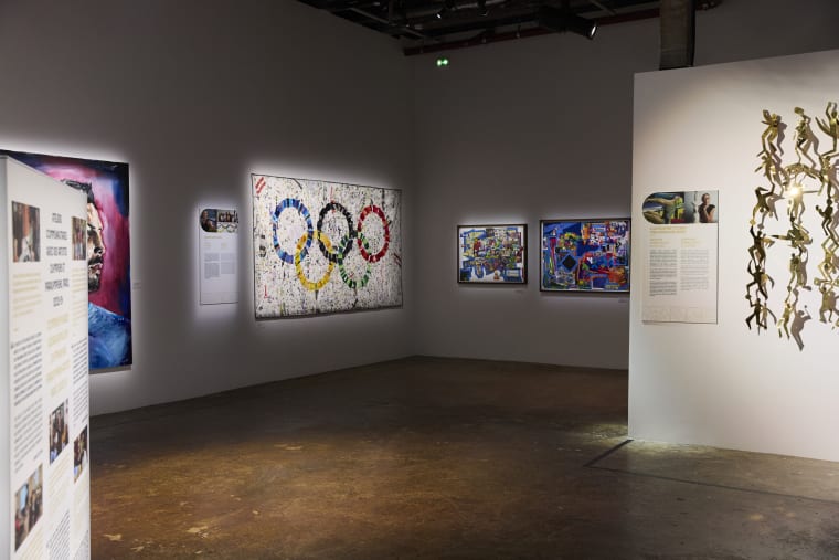 Artworks by Olympian Artists displayed at Clubhouse 24, Palais de Tokyo, Paris.