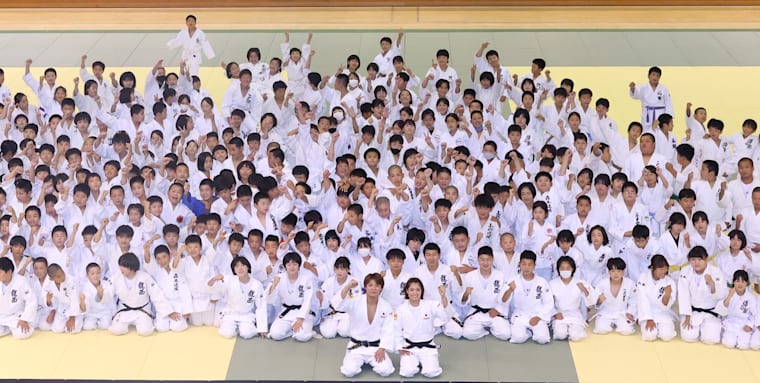 JOC / AFLO SPORT. Many children took part in a judo event with the Olympians siblings Abe Hifumi and Abe Uta. 