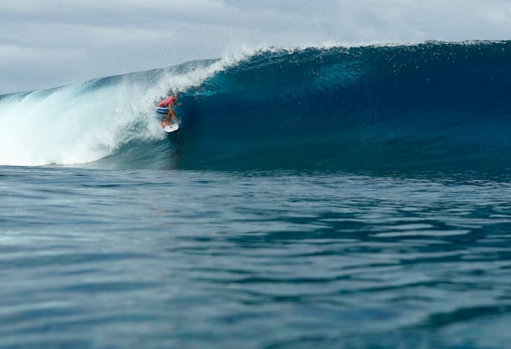 Kauli Vaast (FRA) threads the needle on one of the longest barrels of the day