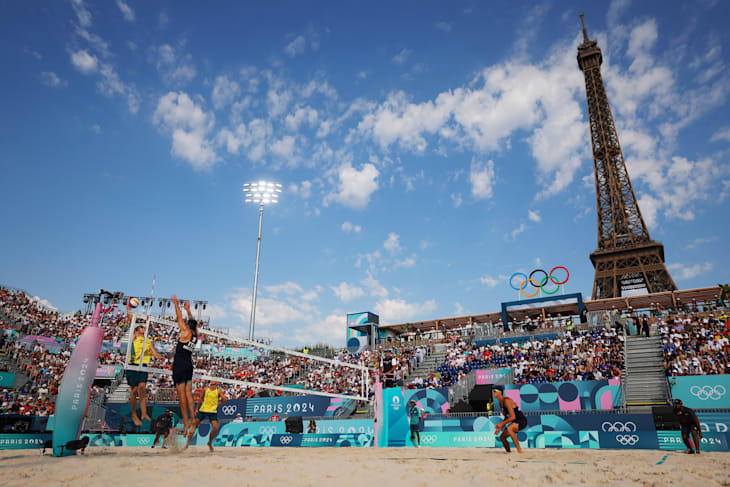  Mark Nicolaidis and Izac Carracher of Team Australia compete in the Men's Preliminary Phase - Pool A match against Samuele Cottafava and Paolo Nicolai of Team Italy 