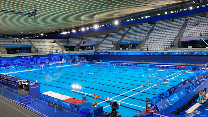 L'Aquatics Centre, sede delle prime partite della fase a gironi del torneo di pallanuoto maschile 