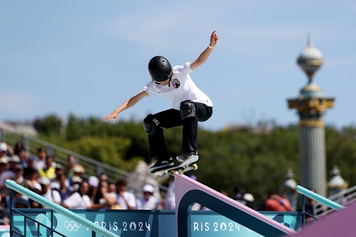 Coco Yoshizawa of Team Japan competes during the Women's Street Prelims on day two of the Olympic Games Paris 2024 at Place de la Concorde on July 28, 2024 in Paris, France.