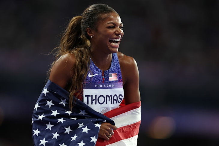 Atletismo : Gabrielle Thomas de Estados Unidos gana el oro en los 100 metros femeninos, de los Juegos Olimpicos Paris 2024 V2qjwoqqipk0widjnk3s