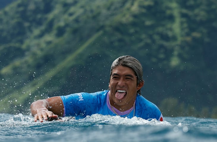 The stoke was high for Japan's Kanoa Igarashi in Heat #1 of Men's Surfing Round 2