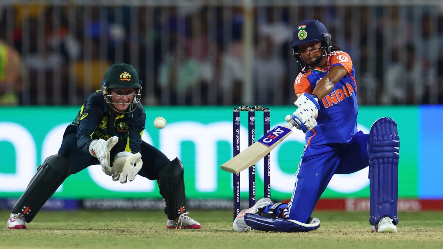 Harmanpreet Kaur of India bats against Australia.