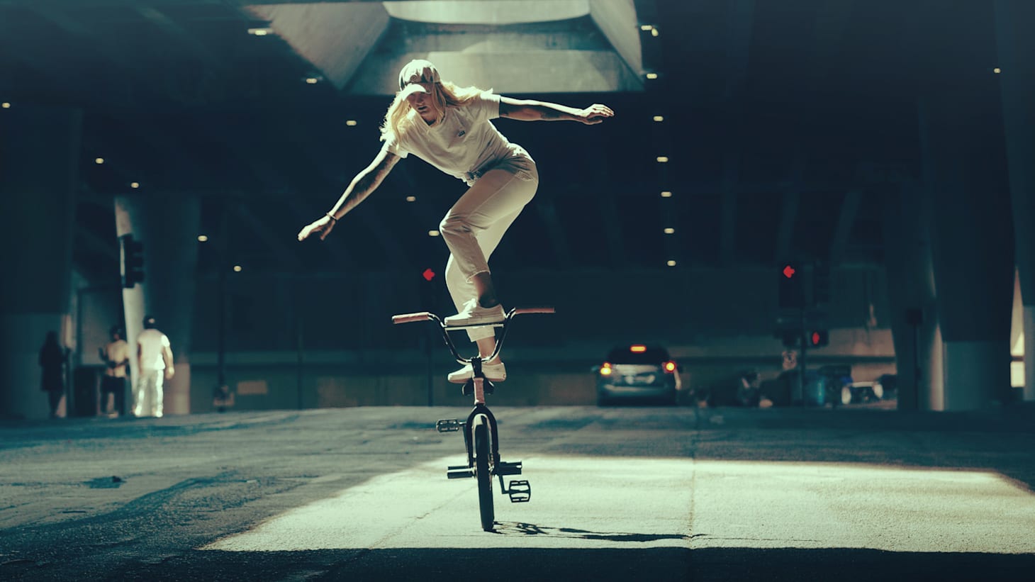 US freestyle BMX rider Angie Marino approaches OQS with a biking ...