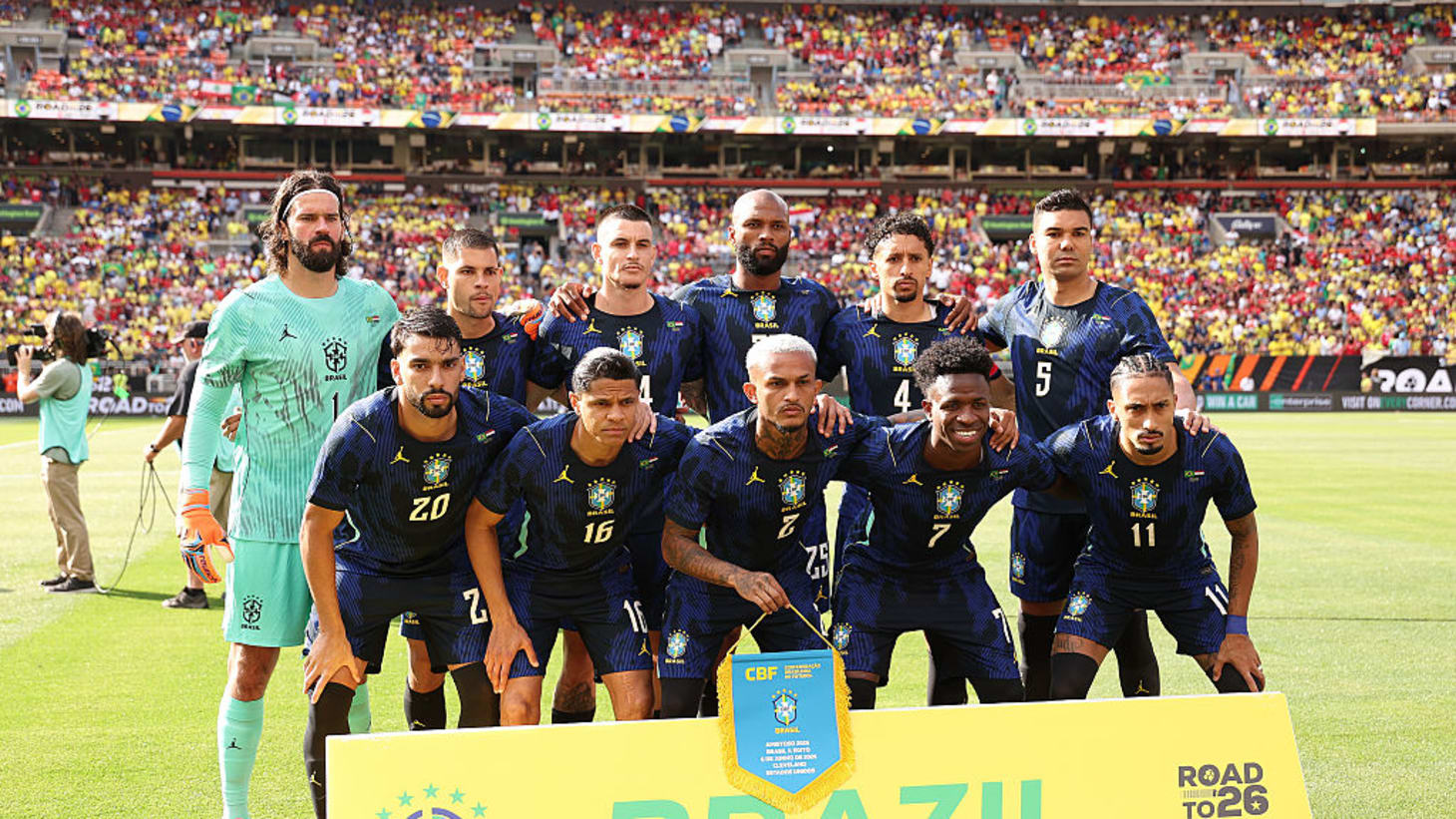 Jogadores do Brasil posados antes do &uacute;ltimos amistoso pr&eacute; Copa do Mundo 2026