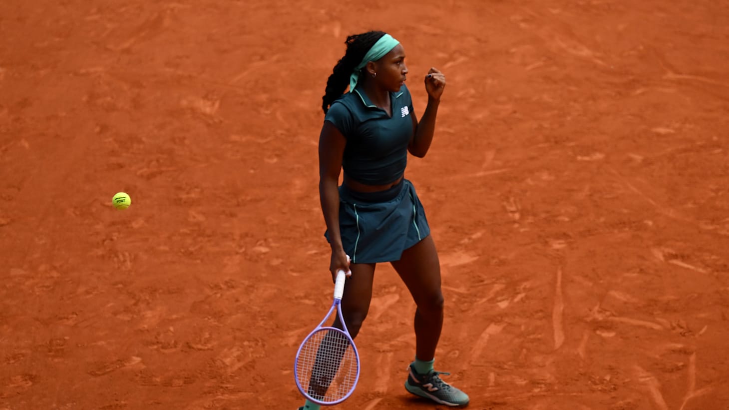 Coco Gauff (USA) celebrates against Leolia Jeanjean (FRA) at the Mutua Madrid Open