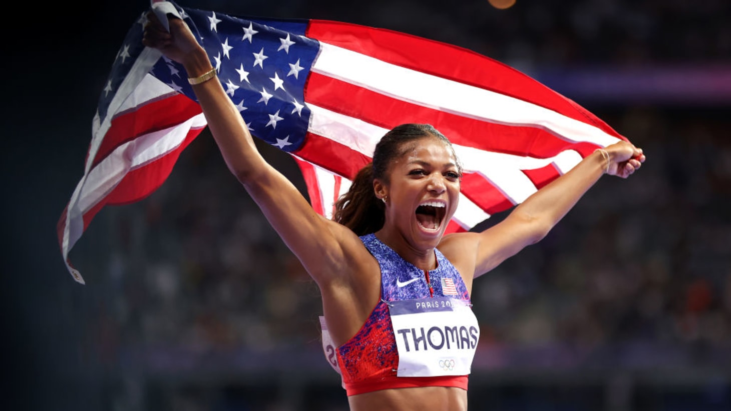 Gabby Thomas of USA wins gold in women's 200m final at Paris 2024