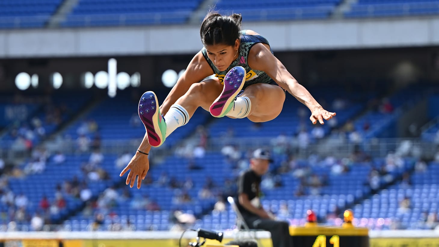 YOKOHAMA, JAPAN - MAY 21: Shaili Singh of India competes in the Women's Long Jump Final at the Seiko Golden Grand Prix on May 21, 2023 in Yokohama, Japan on May 21, 2023 in Yokohama, Japan. (Photo by Kenta Harada/Getty Images)