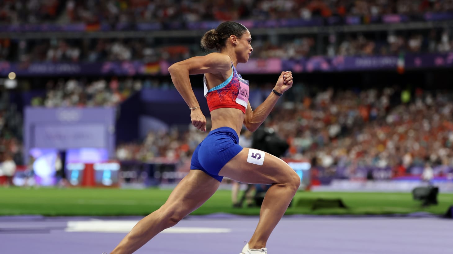 Sydney McLaughlin-Levrone of Team United States competes in the Women's 400m Hurdles Final at Paris 2024