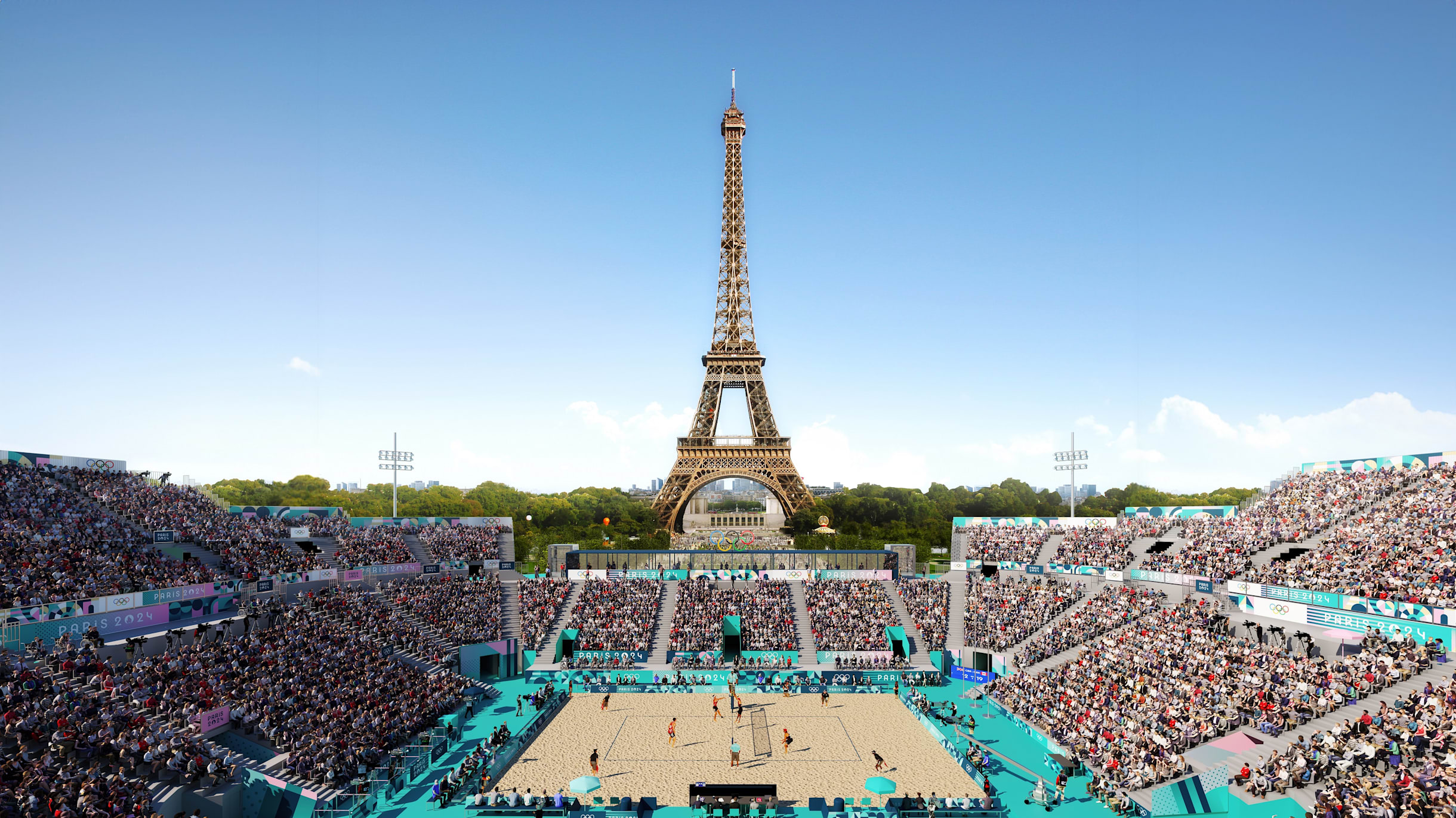 Eiffel Tower Stadium är en temporär arena för OS vid Eiffeltornet