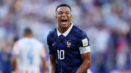 Kylian Mbappe celebrating his goal against Morocco