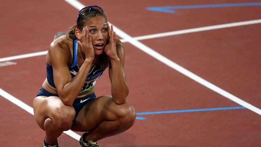 Lolo Jones was distraught after finishing seventh in the Beijing 2008 100m hurdles final.