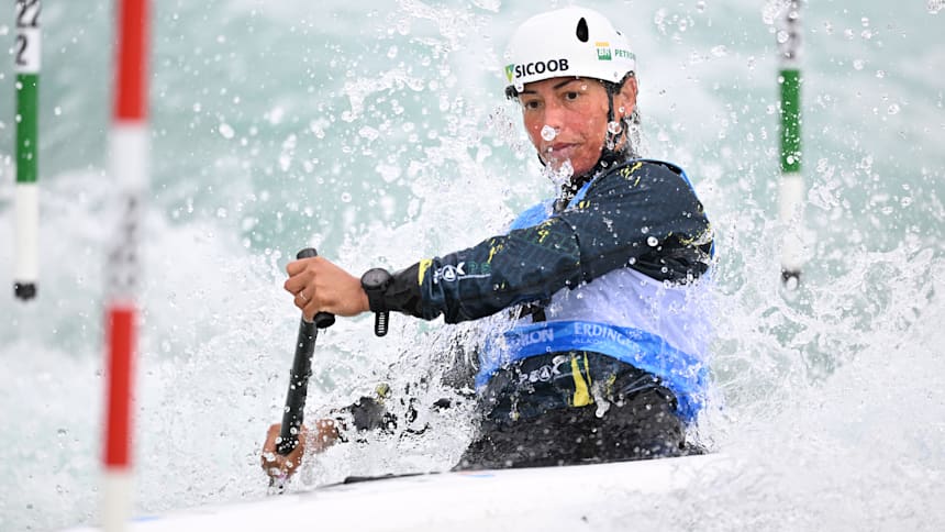 Ana Sátila na prova da canoa feminina no Mundial de Canoagem Slalom 2023
