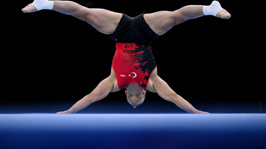 Adem Asil Turkiye gymnast competing on floor exercise