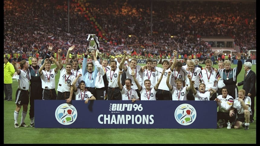 Germany celebrate their win at Euro 1996.