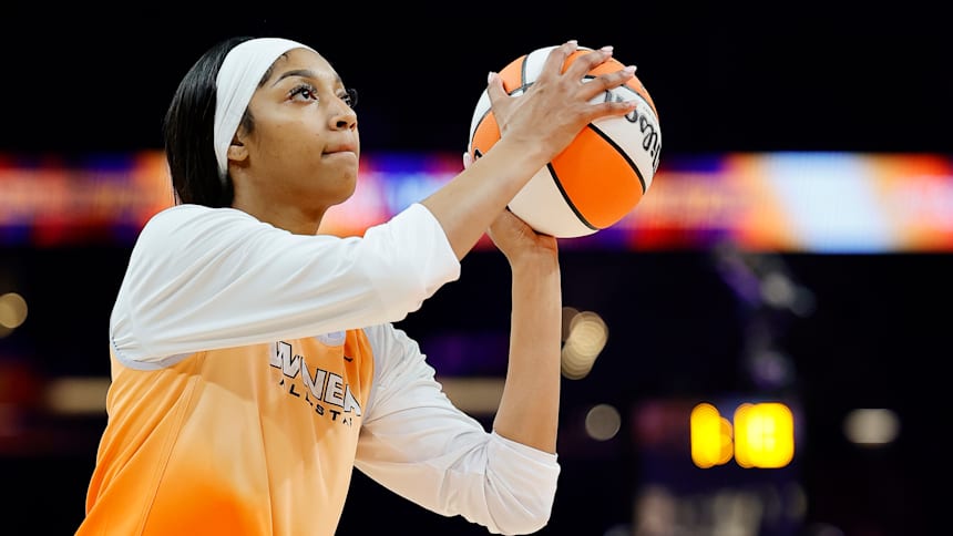 Angel Reese in action at the WNBA All-Star Game team practice. 