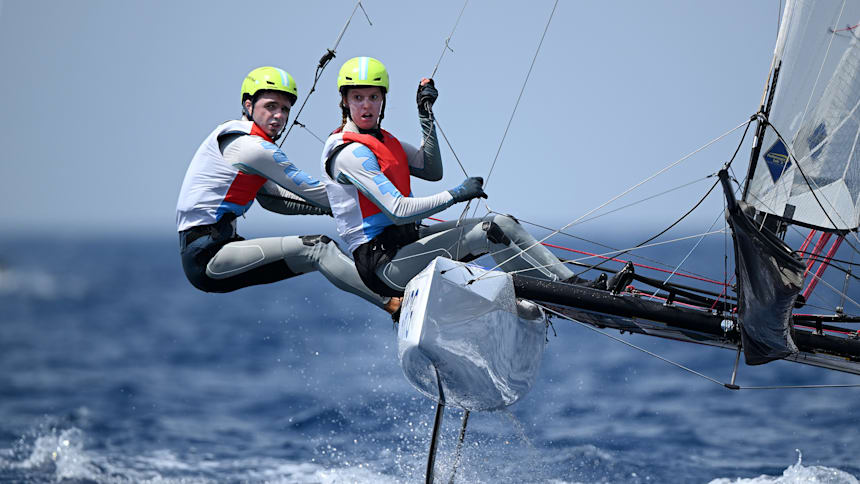 Mateo Majdalani y Eugenia Bosco (Argentina), en el Test Event de vela para París 2024 en Marsella
