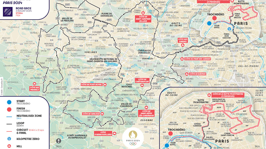 Paris 2024 road Cycling route for Men