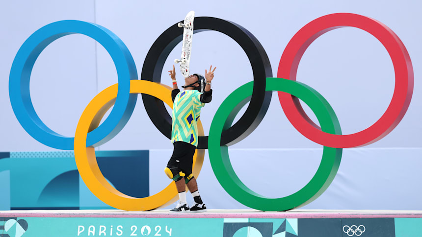 Bronze medalist Augusto Akio of Team Brazil balanced his skateboard on his chin to the amazement of the crowd.