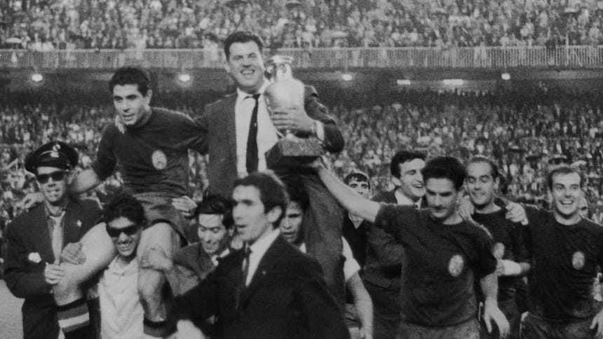 Spain celebrate after their European Nations Cup title win.