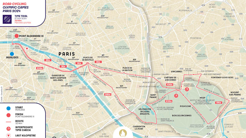Paris 2024 road cycling time trial route