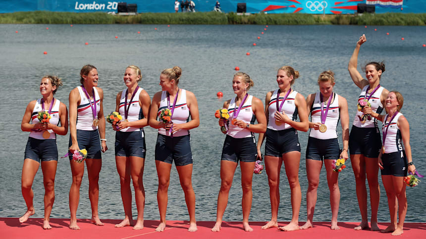 Susan Francia and the U.S. women's eight in London 