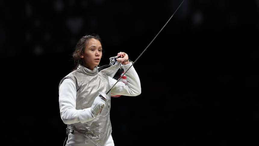 Lee Kiefer competing in the women's foil at Rio 2016