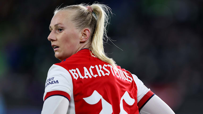 Stina Blackstenius featured in Arsenal's UEFA Women's Champions League Quarter Final clash against Wolfsburg in 2022