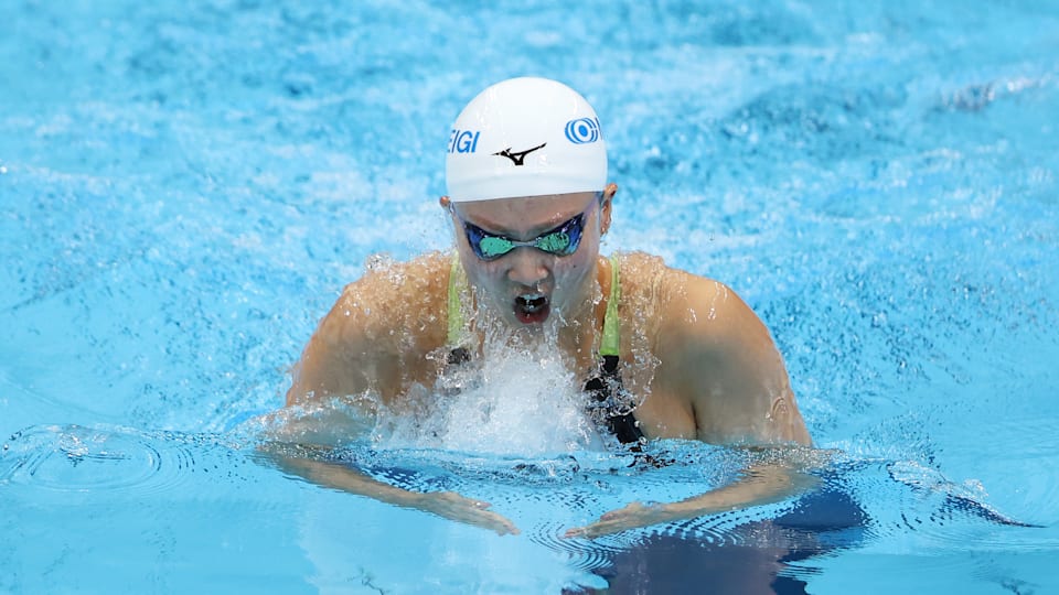 Kanako Watanabe of Japan competes in the Women's 100m Breaststroke Heat during day two of the Swimming Olympic Qualifier at Tokyo Aquatics Centre on March 18, 2024 in Tokyo, Japan.